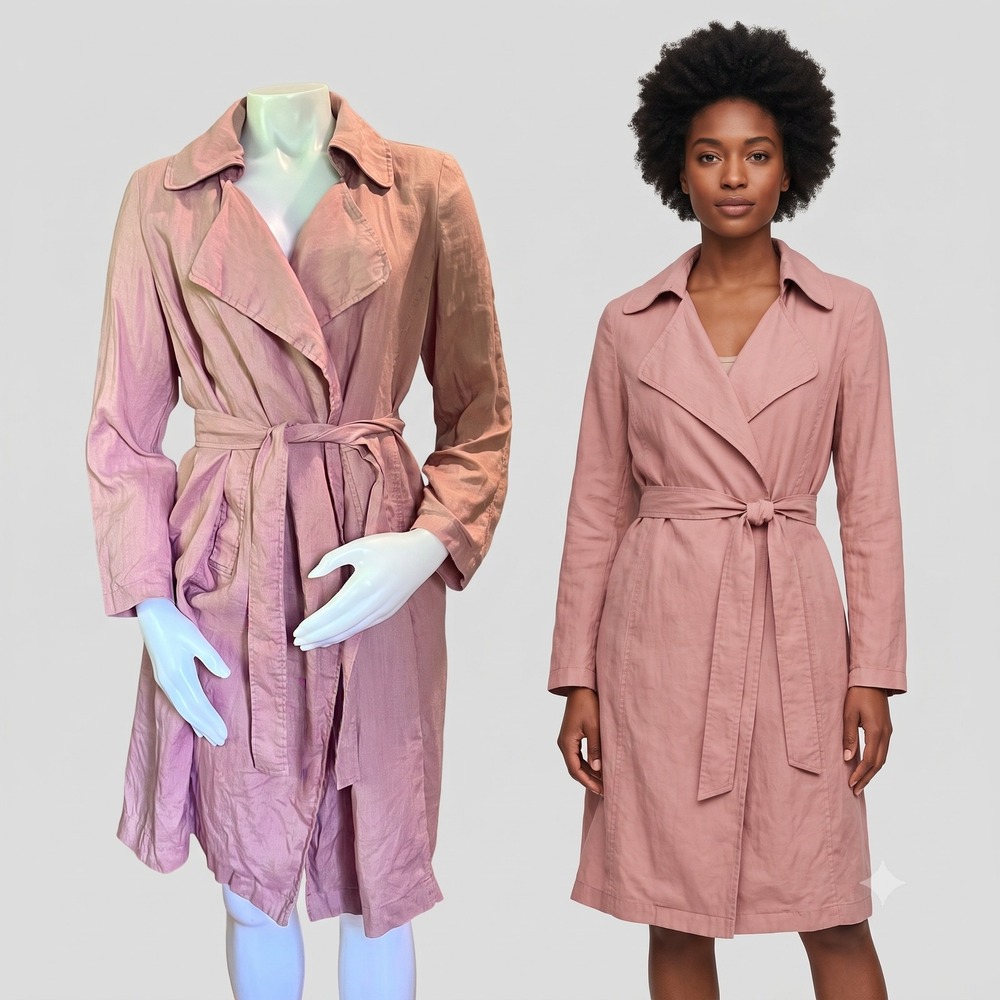 Catherine Malandrino Linen Pink Trench Coat Duster Small Quiet Luxury Minimalist